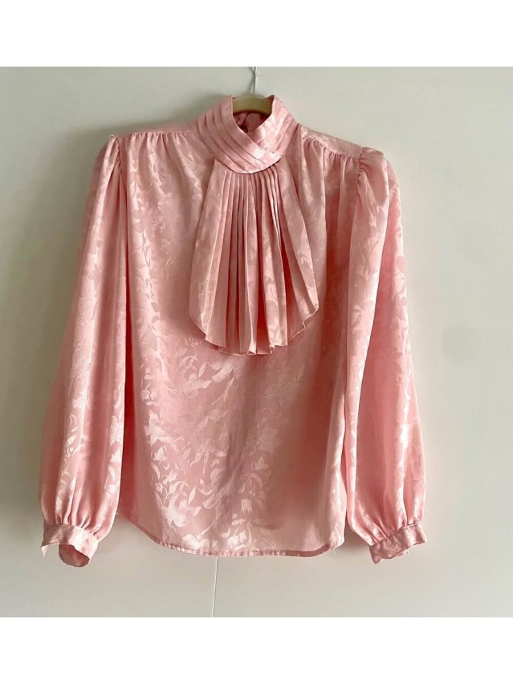 1980s Pink Jabot Blouse, Size S/M